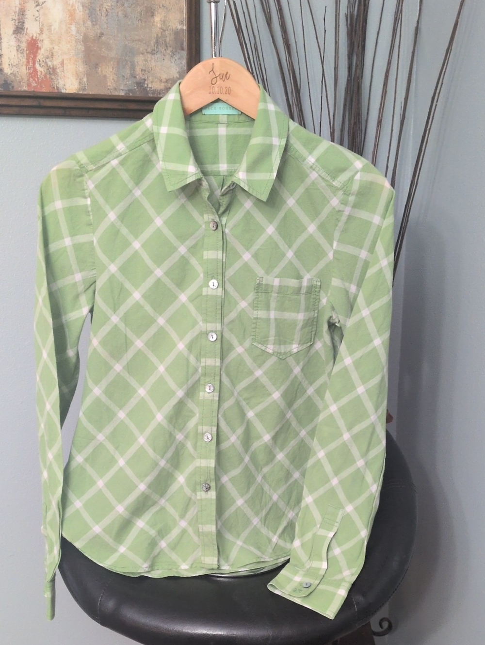 Jack Rogers Women's Green and White Plaid Button-Down Shirt